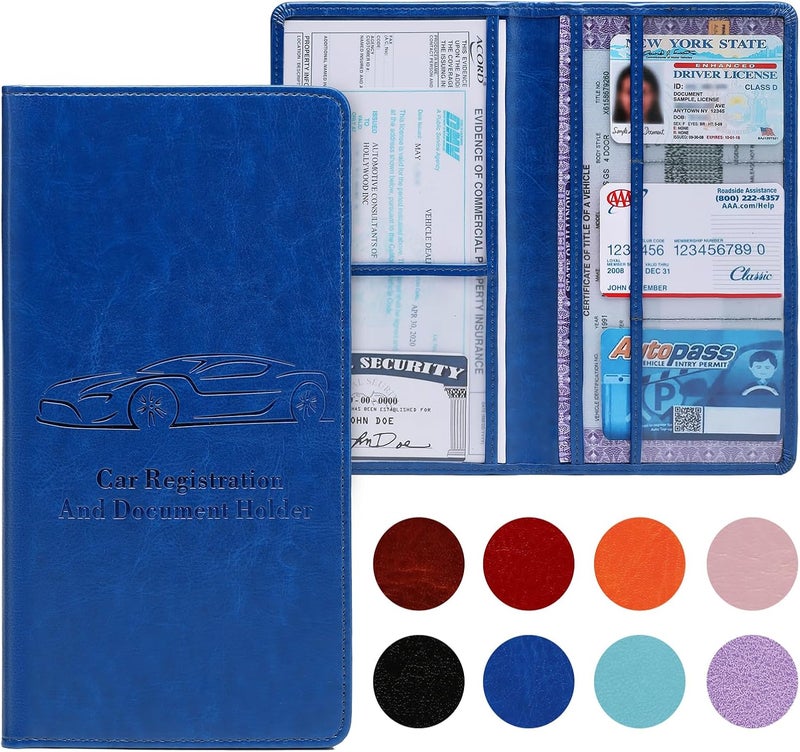 Peisicne Car Registration and Insurance Card Holder for Women Men, Dark Blue Glove Box Paperwork Organizer with Magnetic Buckle for Easy Access and Protect Documents and Various Cards in Vehicle - Image 1